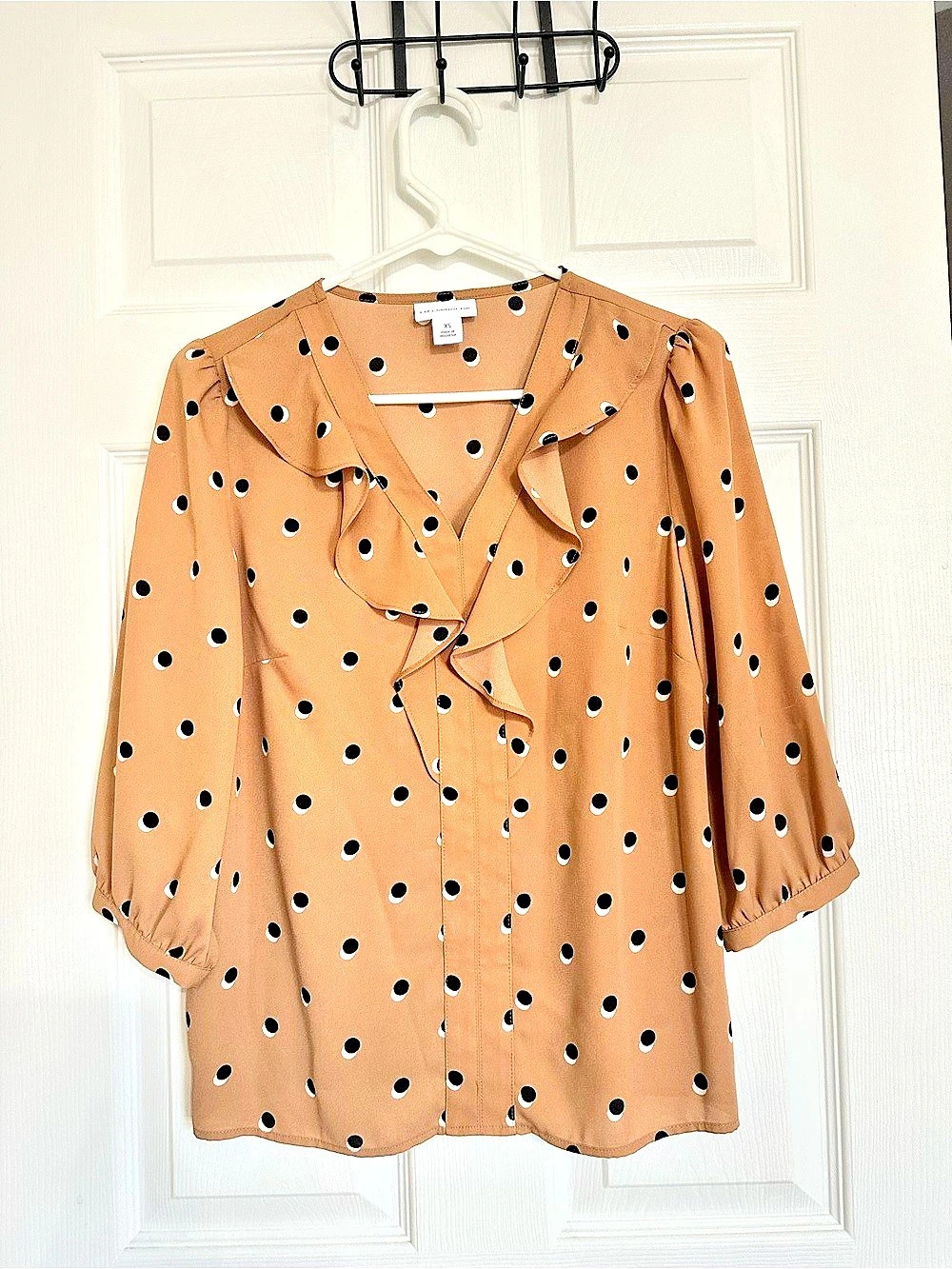 Liz Claiborne Polka Dot Ruffle Blouse in Brown & Black XS